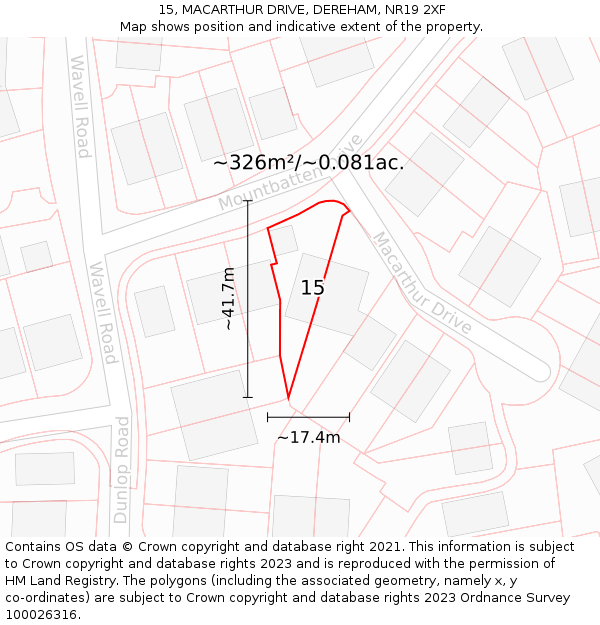 15, MACARTHUR DRIVE, DEREHAM, NR19 2XF: Plot and title map