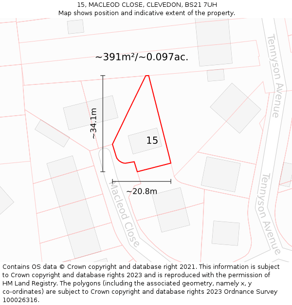 15, MACLEOD CLOSE, CLEVEDON, BS21 7UH: Plot and title map