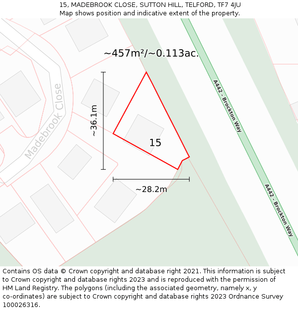 15, MADEBROOK CLOSE, SUTTON HILL, TELFORD, TF7 4JU: Plot and title map