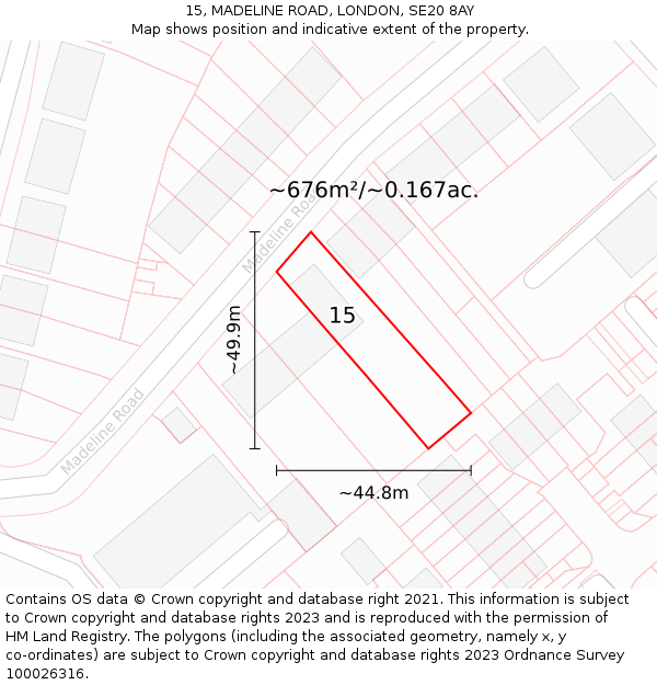 15, MADELINE ROAD, LONDON, SE20 8AY: Plot and title map