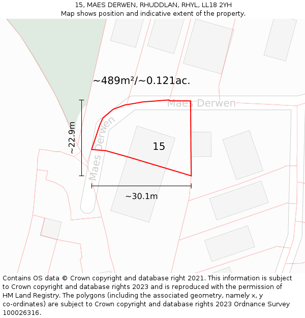 15, MAES DERWEN, RHUDDLAN, RHYL, LL18 2YH: Plot and title map