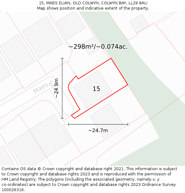 15, MAES ELIAN, OLD COLWYN, COLWYN BAY, LL29 8AU: Plot and title map