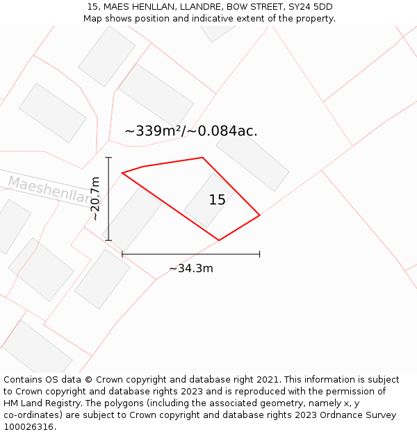 15, MAES HENLLAN, LLANDRE, BOW STREET, SY24 5DD: Plot and title map