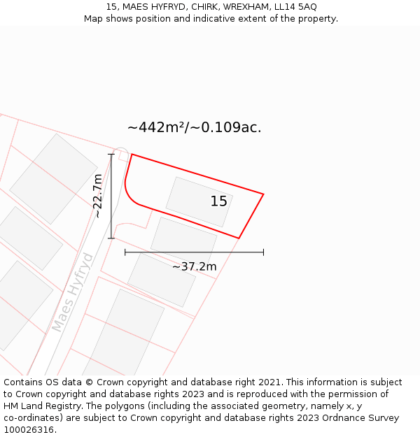 15, MAES HYFRYD, CHIRK, WREXHAM, LL14 5AQ: Plot and title map
