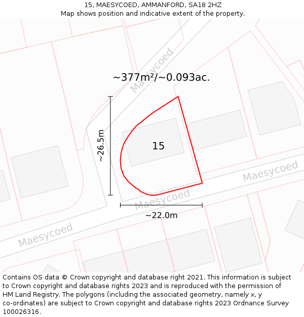 15, MAESYCOED, AMMANFORD, SA18 2HZ: Plot and title map