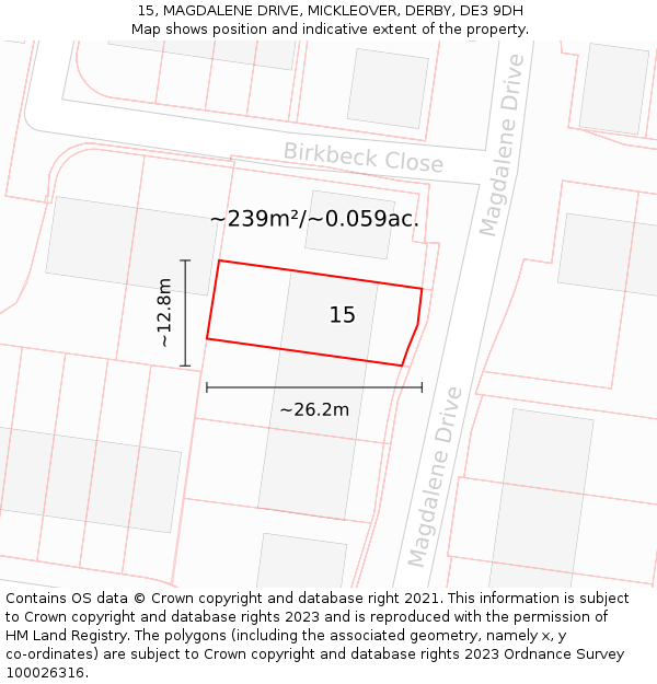 15, MAGDALENE DRIVE, MICKLEOVER, DERBY, DE3 9DH: Plot and title map
