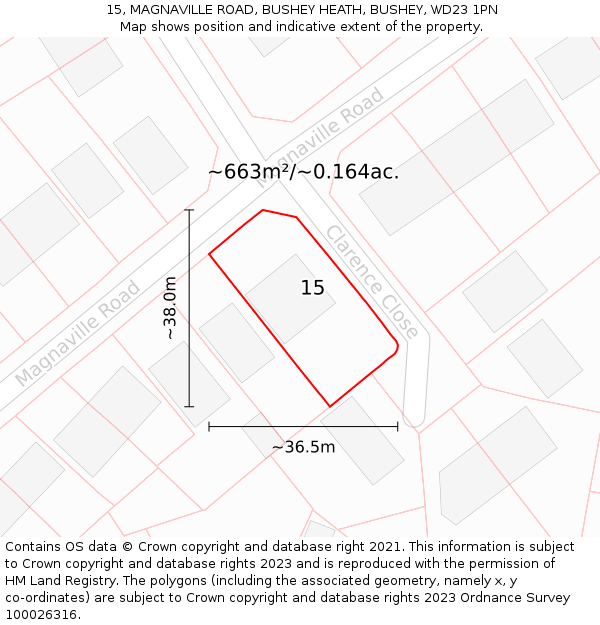 15, MAGNAVILLE ROAD, BUSHEY HEATH, BUSHEY, WD23 1PN: Plot and title map