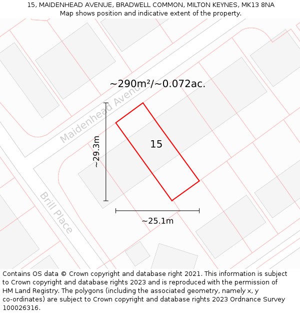 15, MAIDENHEAD AVENUE, BRADWELL COMMON, MILTON KEYNES, MK13 8NA: Plot and title map