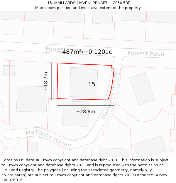 15, MAILLARDS HAVEN, PENARTH, CF64 5RF: Plot and title map