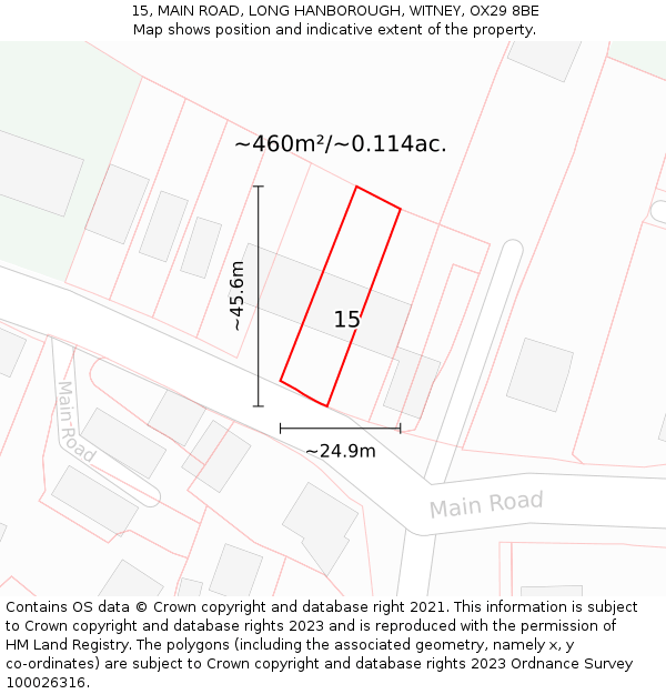 15, MAIN ROAD, LONG HANBOROUGH, WITNEY, OX29 8BE: Plot and title map