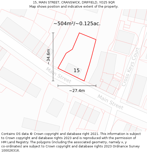 15, MAIN STREET, CRANSWICK, DRIFFIELD, YO25 9QR: Plot and title map