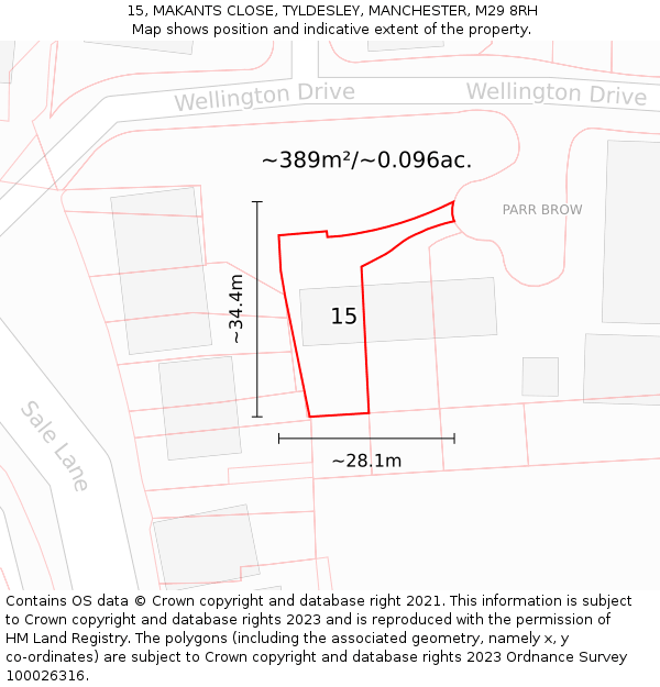 15, MAKANTS CLOSE, TYLDESLEY, MANCHESTER, M29 8RH: Plot and title map