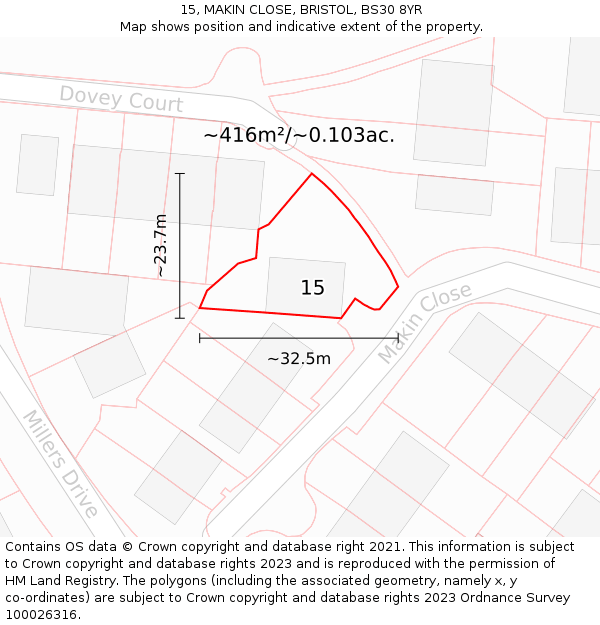 15, MAKIN CLOSE, BRISTOL, BS30 8YR: Plot and title map