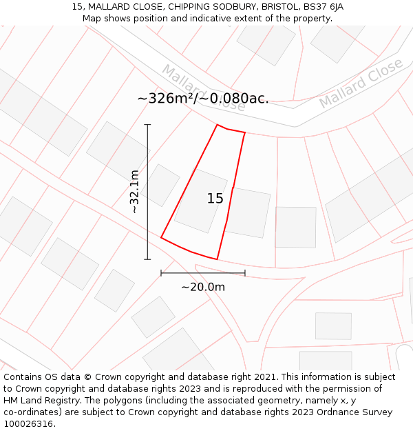 15, MALLARD CLOSE, CHIPPING SODBURY, BRISTOL, BS37 6JA: Plot and title map