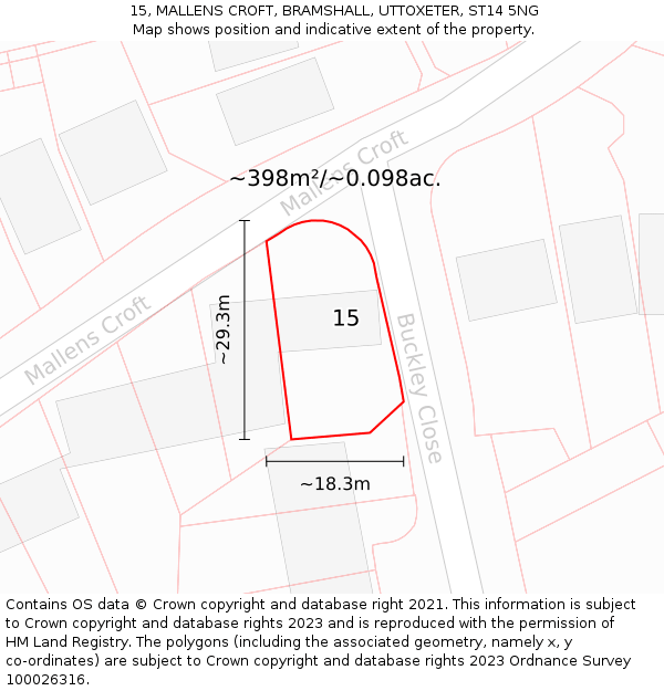 15, MALLENS CROFT, BRAMSHALL, UTTOXETER, ST14 5NG: Plot and title map