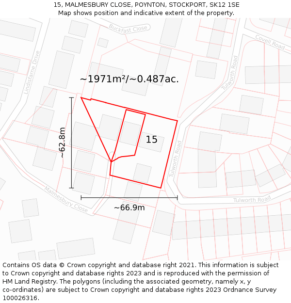 15, MALMESBURY CLOSE, POYNTON, STOCKPORT, SK12 1SE: Plot and title map