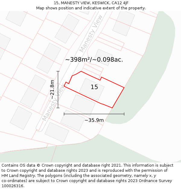 15, MANESTY VIEW, KESWICK, CA12 4JF: Plot and title map