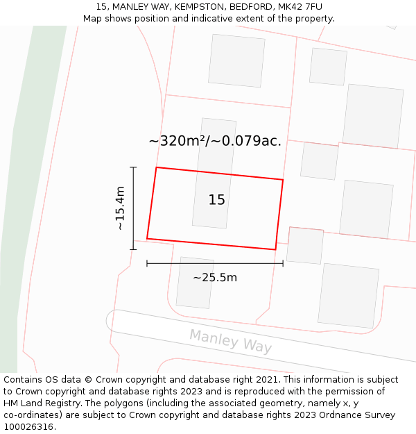 15, MANLEY WAY, KEMPSTON, BEDFORD, MK42 7FU: Plot and title map