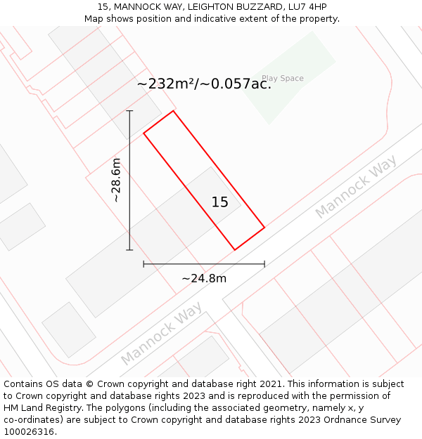 15, MANNOCK WAY, LEIGHTON BUZZARD, LU7 4HP: Plot and title map