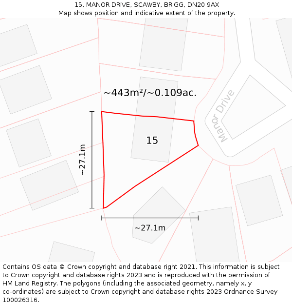 15, MANOR DRIVE, SCAWBY, BRIGG, DN20 9AX: Plot and title map