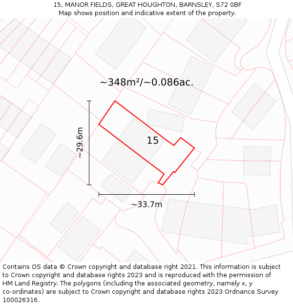 15, MANOR FIELDS, GREAT HOUGHTON, BARNSLEY, S72 0BF: Plot and title map