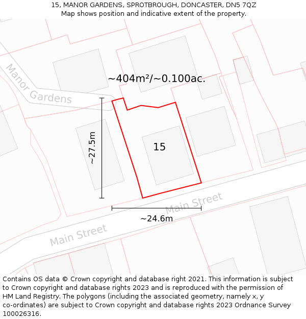 15, MANOR GARDENS, SPROTBROUGH, DONCASTER, DN5 7QZ: Plot and title map