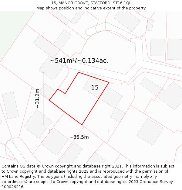 15, MANOR GROVE, STAFFORD, ST16 1QL: Plot and title map