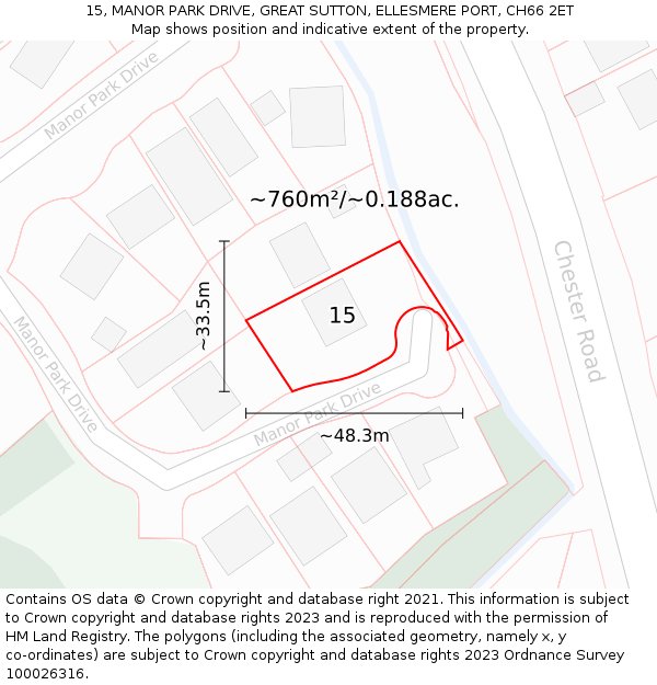 15, MANOR PARK DRIVE, GREAT SUTTON, ELLESMERE PORT, CH66 2ET: Plot and title map