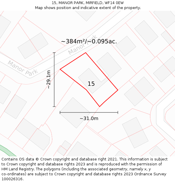 15, MANOR PARK, MIRFIELD, WF14 0EW: Plot and title map