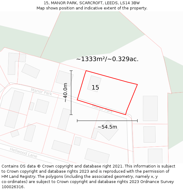15, MANOR PARK, SCARCROFT, LEEDS, LS14 3BW: Plot and title map