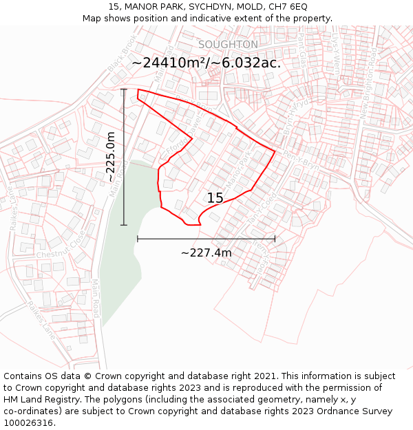 15, MANOR PARK, SYCHDYN, MOLD, CH7 6EQ: Plot and title map