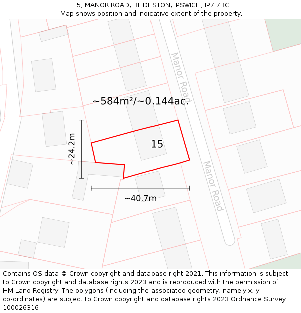 15, MANOR ROAD, BILDESTON, IPSWICH, IP7 7BG: Plot and title map