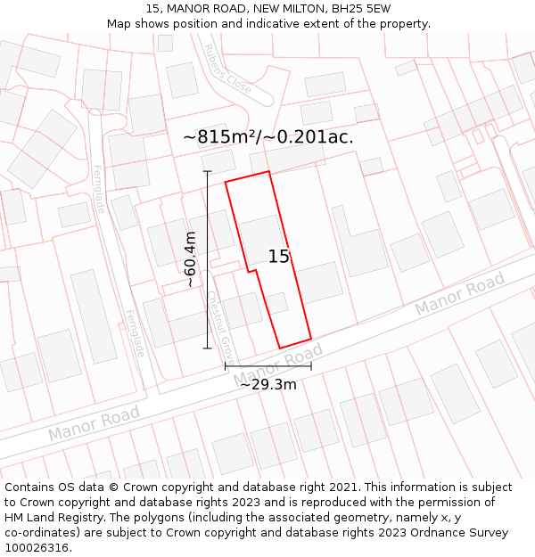 15, MANOR ROAD, NEW MILTON, BH25 5EW: Plot and title map