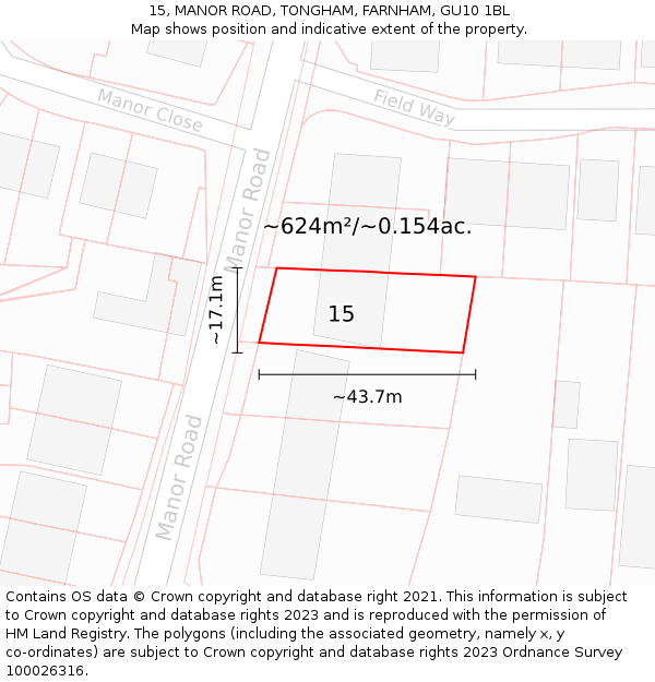 15, MANOR ROAD, TONGHAM, FARNHAM, GU10 1BL: Plot and title map