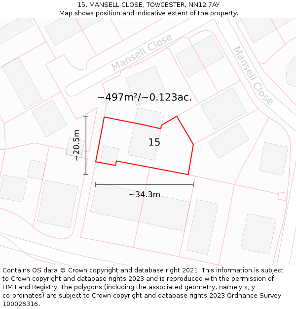 15, MANSELL CLOSE, TOWCESTER, NN12 7AY: Plot and title map