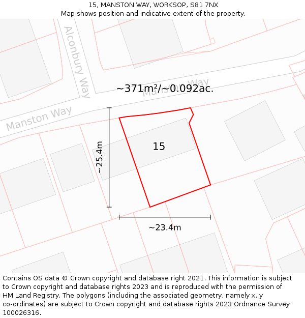 15, MANSTON WAY, WORKSOP, S81 7NX: Plot and title map