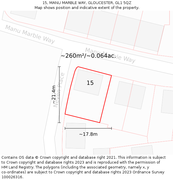 15, MANU MARBLE WAY, GLOUCESTER, GL1 5QZ: Plot and title map
