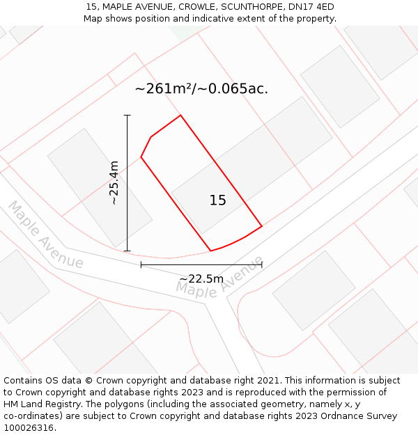 15, MAPLE AVENUE, CROWLE, SCUNTHORPE, DN17 4ED: Plot and title map