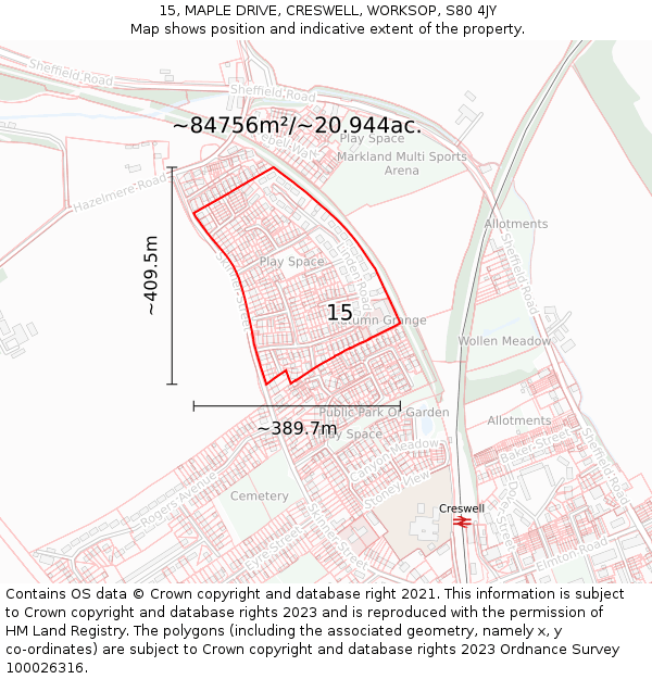 15, MAPLE DRIVE, CRESWELL, WORKSOP, S80 4JY: Plot and title map