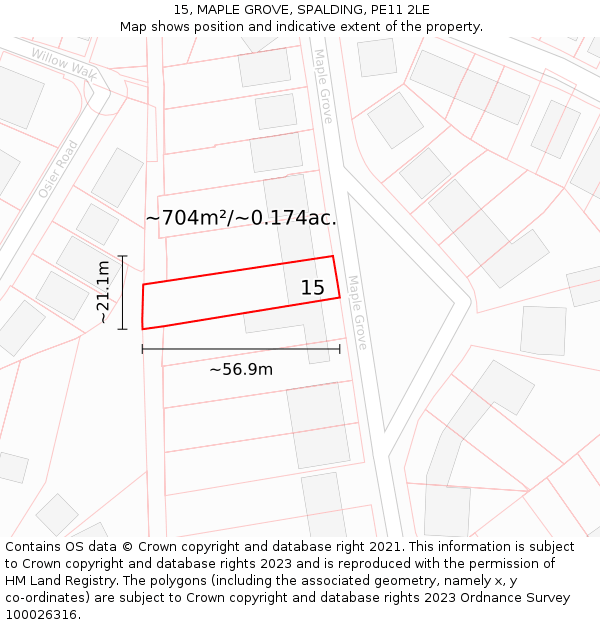 15, MAPLE GROVE, SPALDING, PE11 2LE: Plot and title map