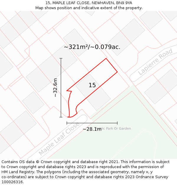 15, MAPLE LEAF CLOSE, NEWHAVEN, BN9 9YA: Plot and title map