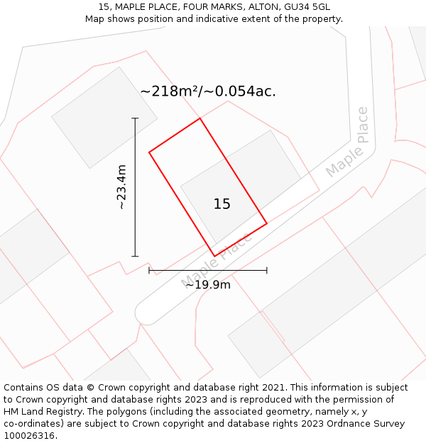15, MAPLE PLACE, FOUR MARKS, ALTON, GU34 5GL: Plot and title map