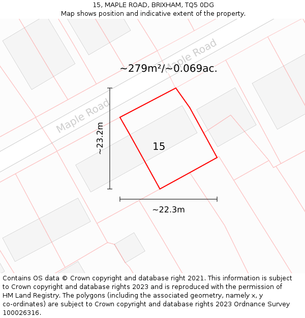 15, MAPLE ROAD, BRIXHAM, TQ5 0DG: Plot and title map