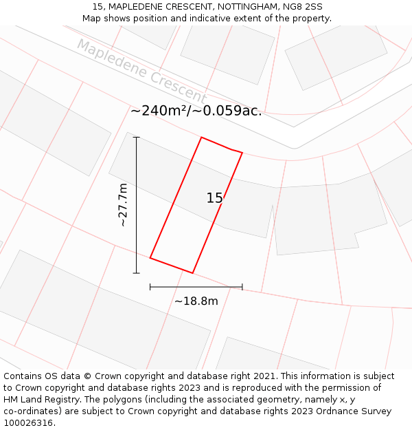 15, MAPLEDENE CRESCENT, NOTTINGHAM, NG8 2SS: Plot and title map