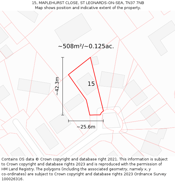 15, MAPLEHURST CLOSE, ST LEONARDS-ON-SEA, TN37 7NB: Plot and title map