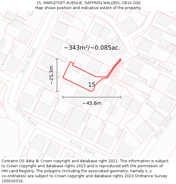 15, MAPLETOFT AVENUE, SAFFRON WALDEN, CB10 2GX: Plot and title map