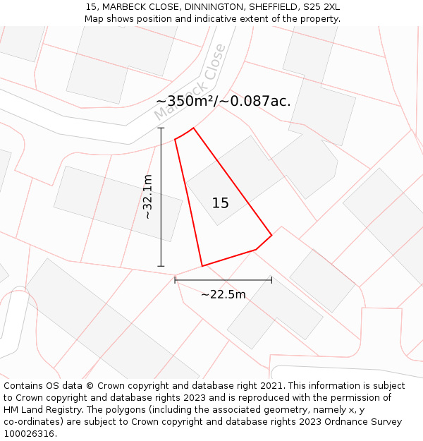 15, MARBECK CLOSE, DINNINGTON, SHEFFIELD, S25 2XL: Plot and title map