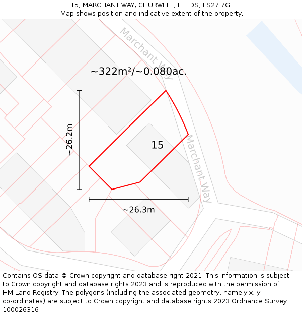 15, MARCHANT WAY, CHURWELL, LEEDS, LS27 7GF: Plot and title map