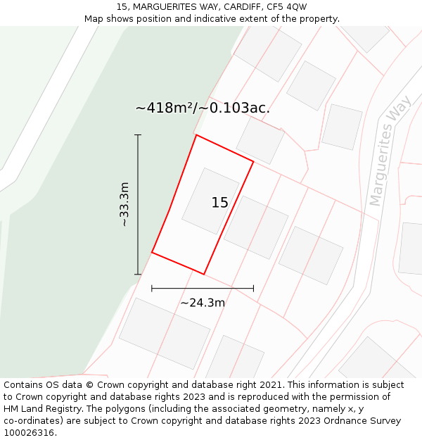 15, MARGUERITES WAY, CARDIFF, CF5 4QW: Plot and title map
