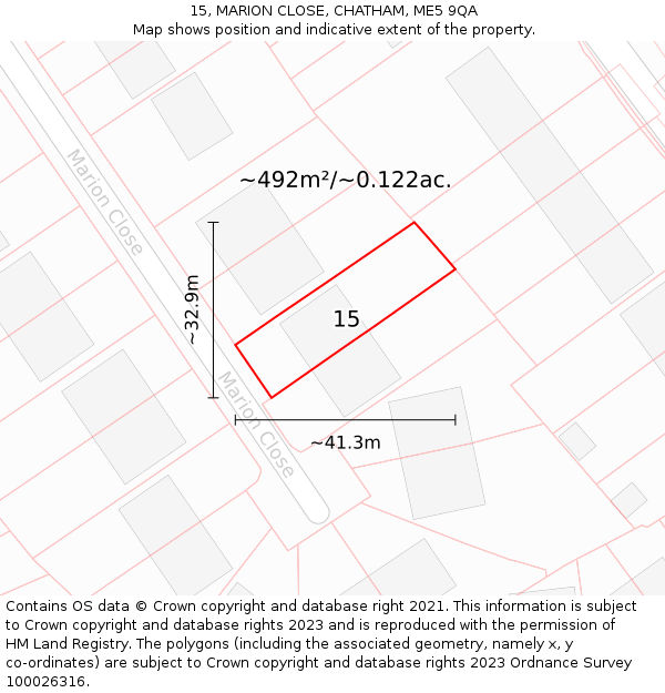 15, MARION CLOSE, CHATHAM, ME5 9QA: Plot and title map
